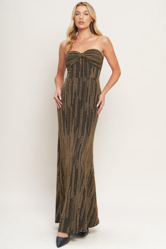 Sacred Promises Metallic Woven Maxi Dress in black gold, view 1 — Soul Flow Apparel