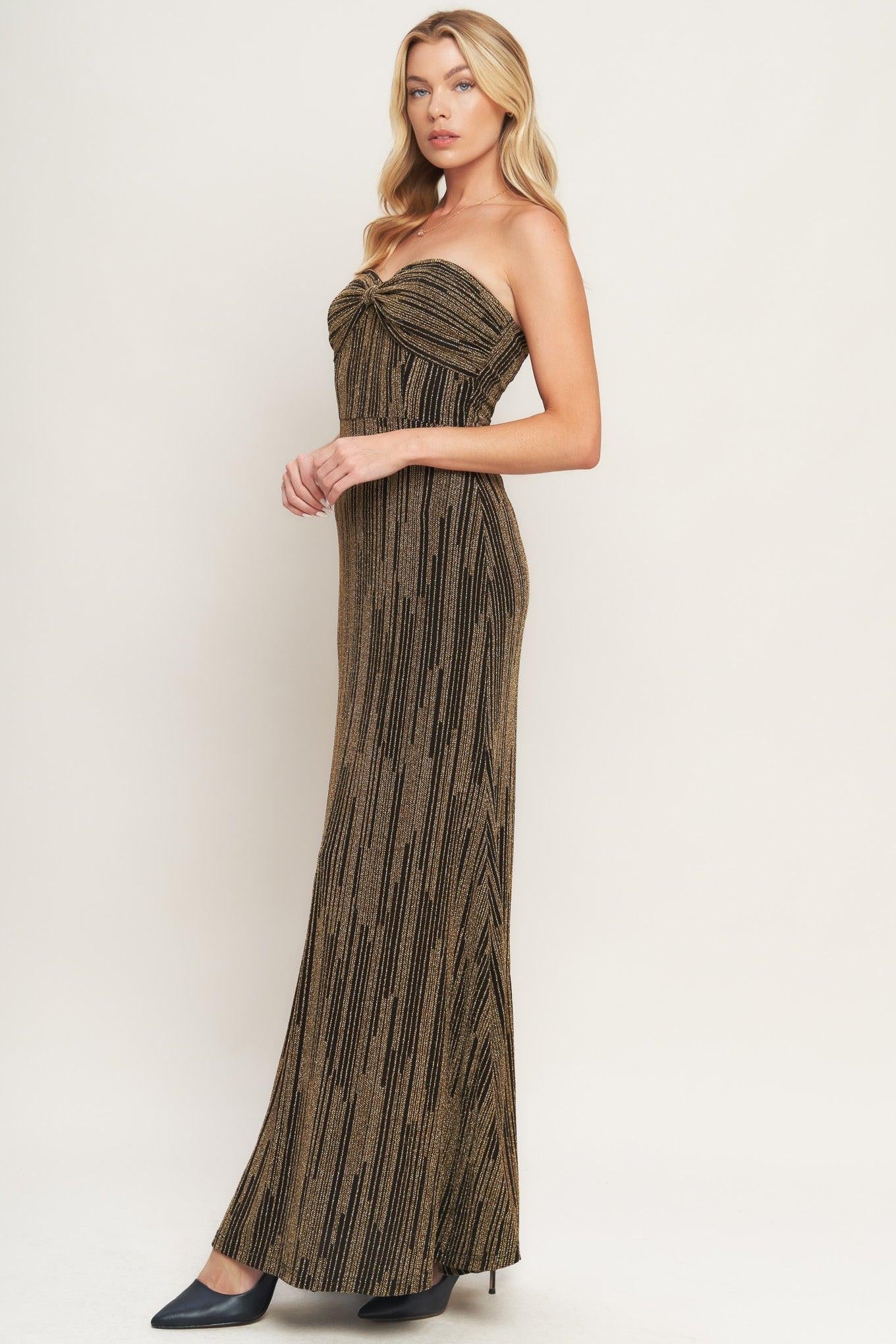 Sacred Promises Metallic Woven Maxi Dress in black gold, view 4 — Soul Flow Apparel