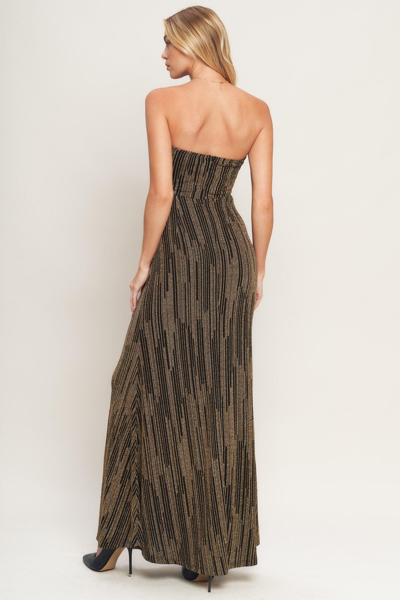 Sacred Promises Metallic Woven Maxi Dress in black gold, view 5 — Soul Flow Apparel