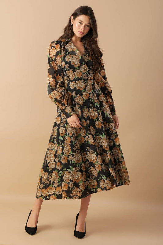 Time to Evolve Woven Midi Dress in black, view 2 — Soul Flow Apparel