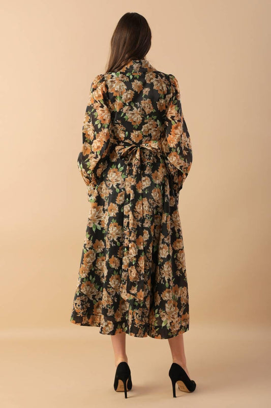 Time to Evolve Woven Midi Dress in black, view 6 — Soul Flow Apparel