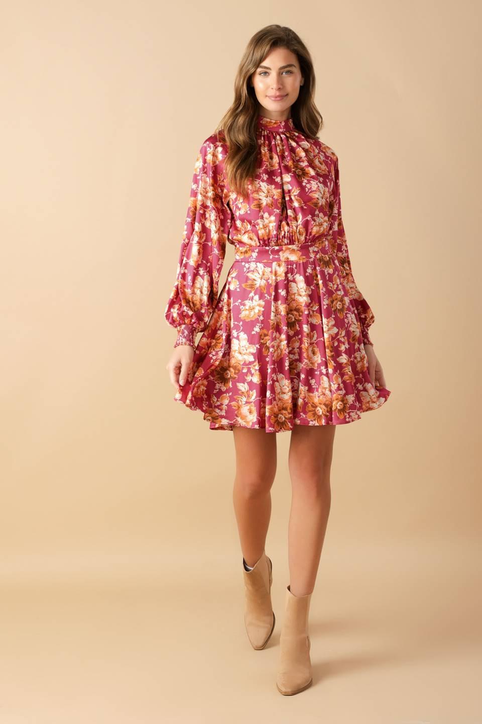 Luxe Legacy Woven Mini Dress in burgundy, view 1 — Soul Flow Apparel