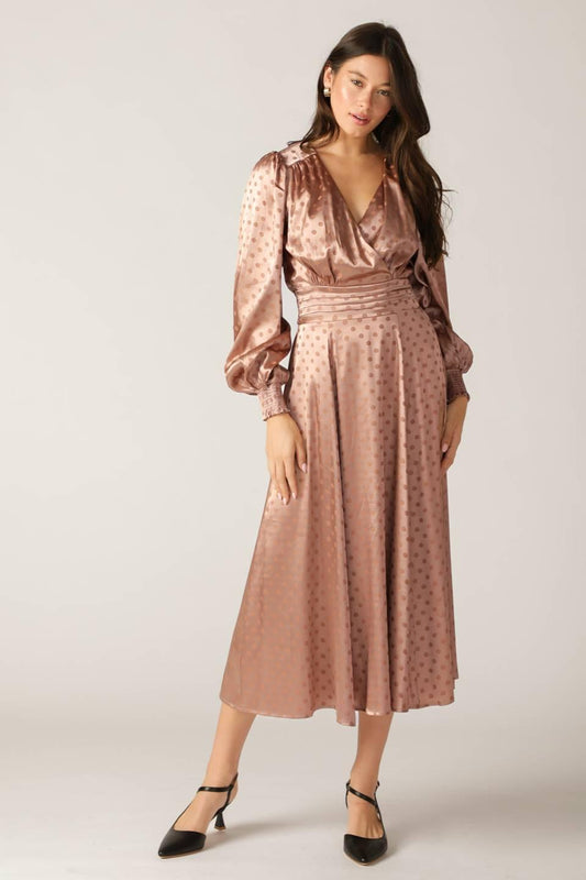 Moments of Clarity Woven Midi Dress in mocha, view 1 — Soul Flow Apparel