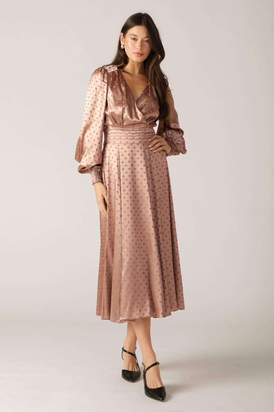 Moments of Clarity Woven Midi Dress in mocha, view 3 — Soul Flow Apparel