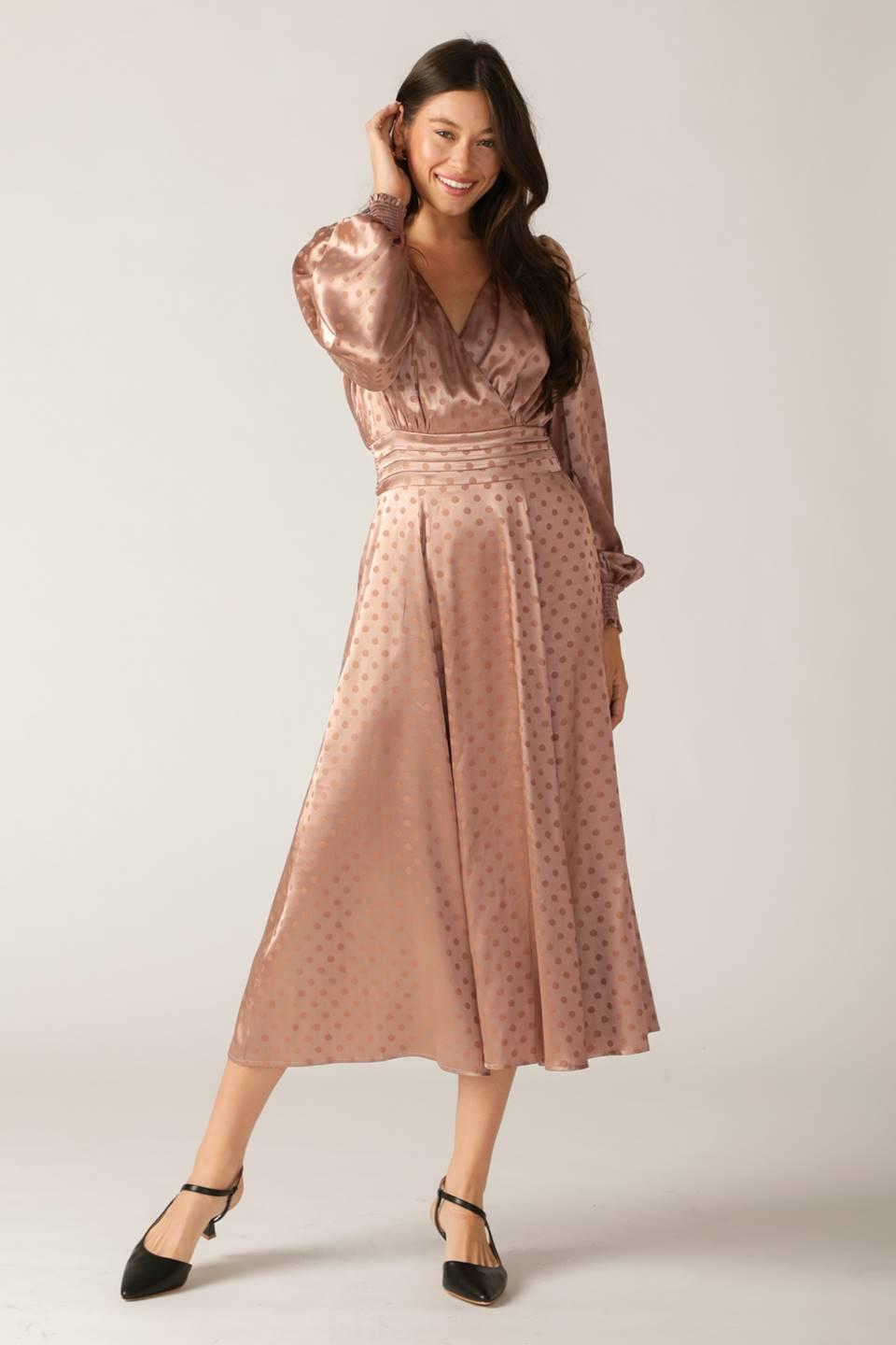 Moments of Clarity Woven Midi Dress in mocha, view 4 — Soul Flow Apparel
