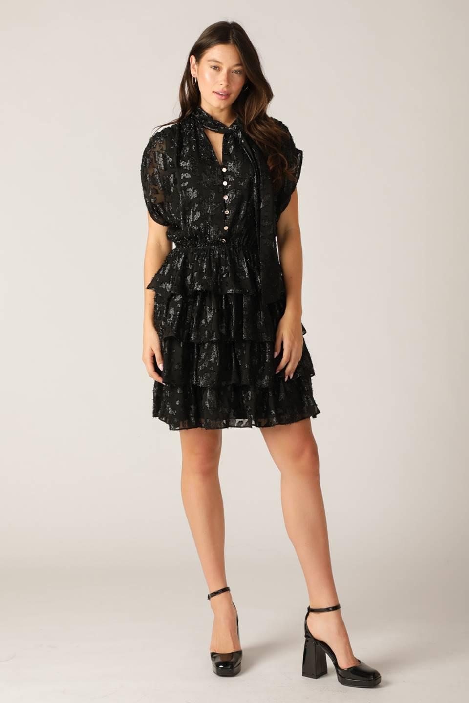 Not I Know Woven Mini Dress in black, view 1 — Soul Flow Apparel