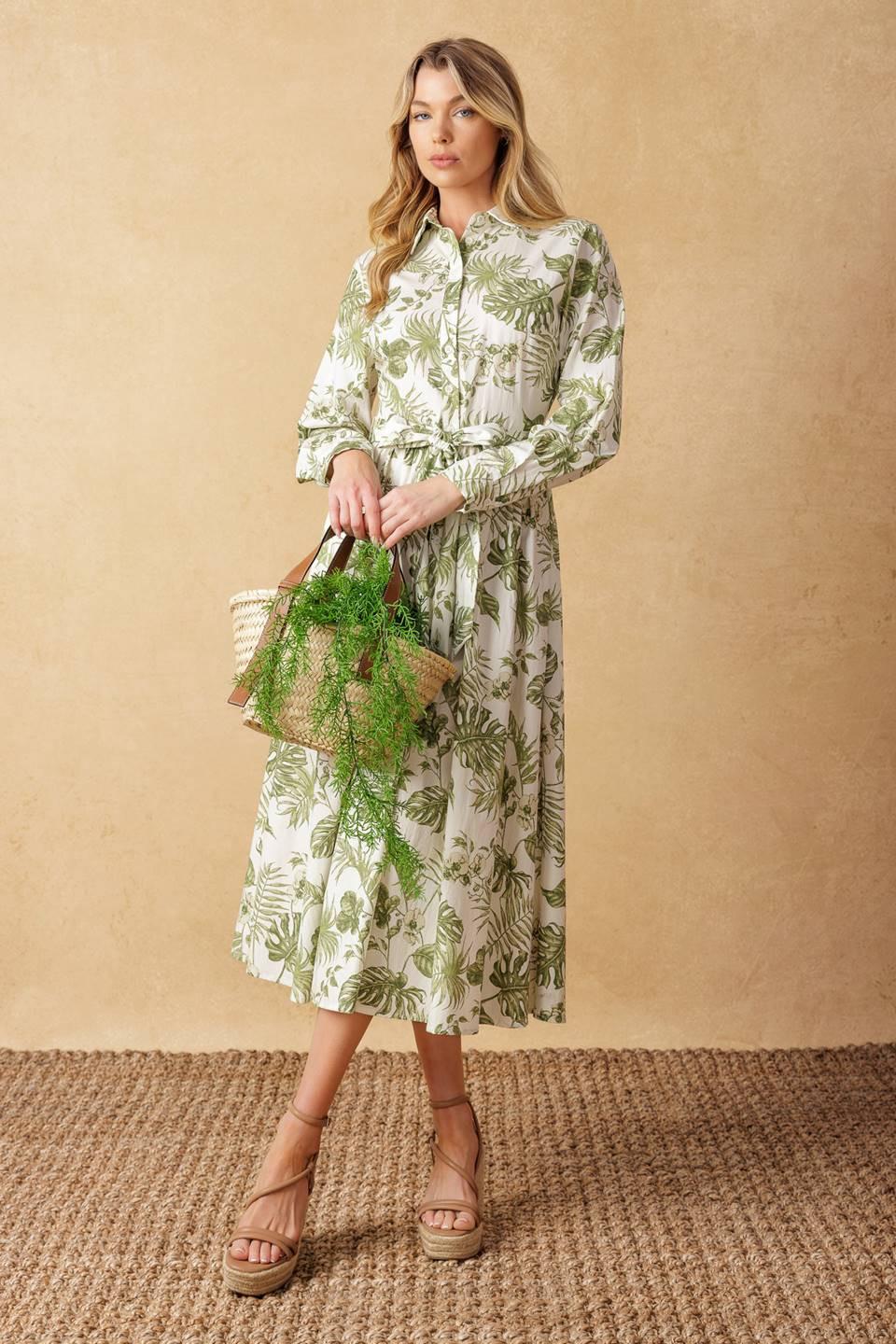 Want You Around Woven Midi Dress in ivory sage, view 2 — Soul Flow Apparel