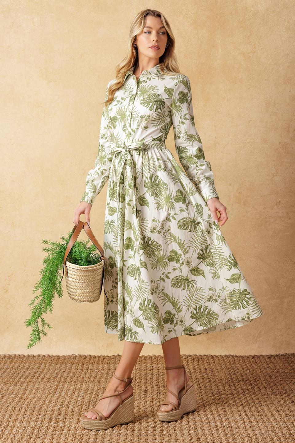 Want You Around Woven Midi Dress in ivory sage, view 4 — Soul Flow Apparel