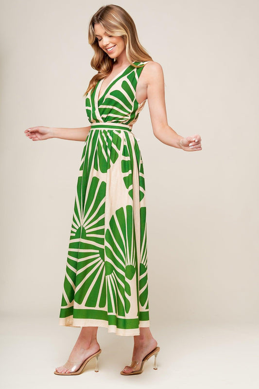 Swept Me Off My Feet Green Woven Midi Dress in taupe, view 3 — Soul Flow Apparel
