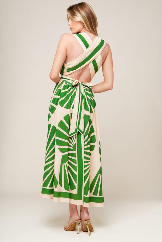 Swept Me Off My Feet Green Woven Midi Dress in taupe, view 7 — Soul Flow Apparel