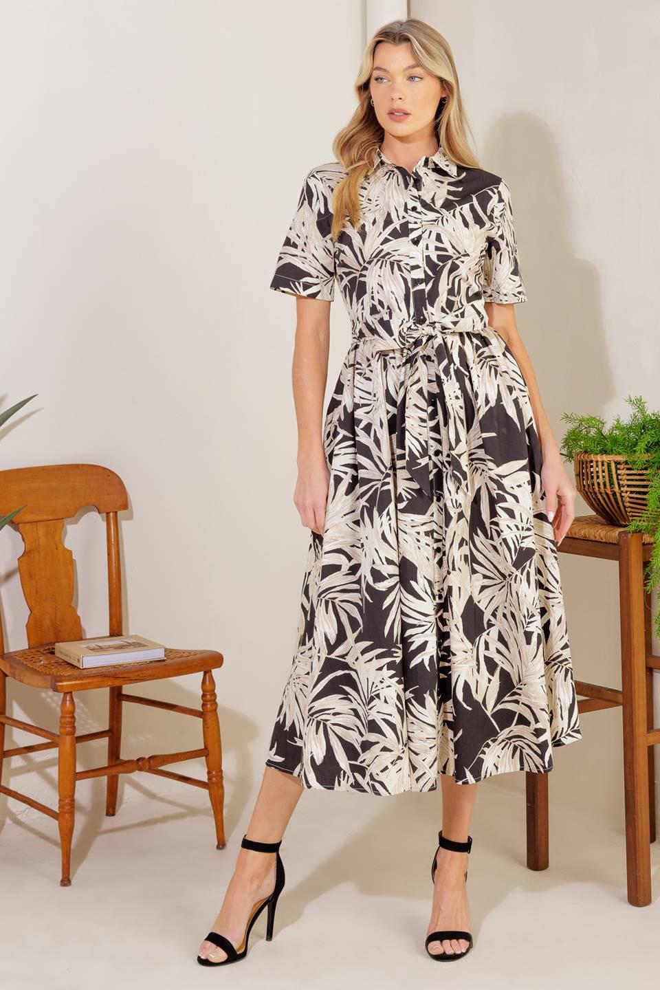 All You Do Woven Midi Dress in black off-white, view 1 — Soul Flow Apparel
