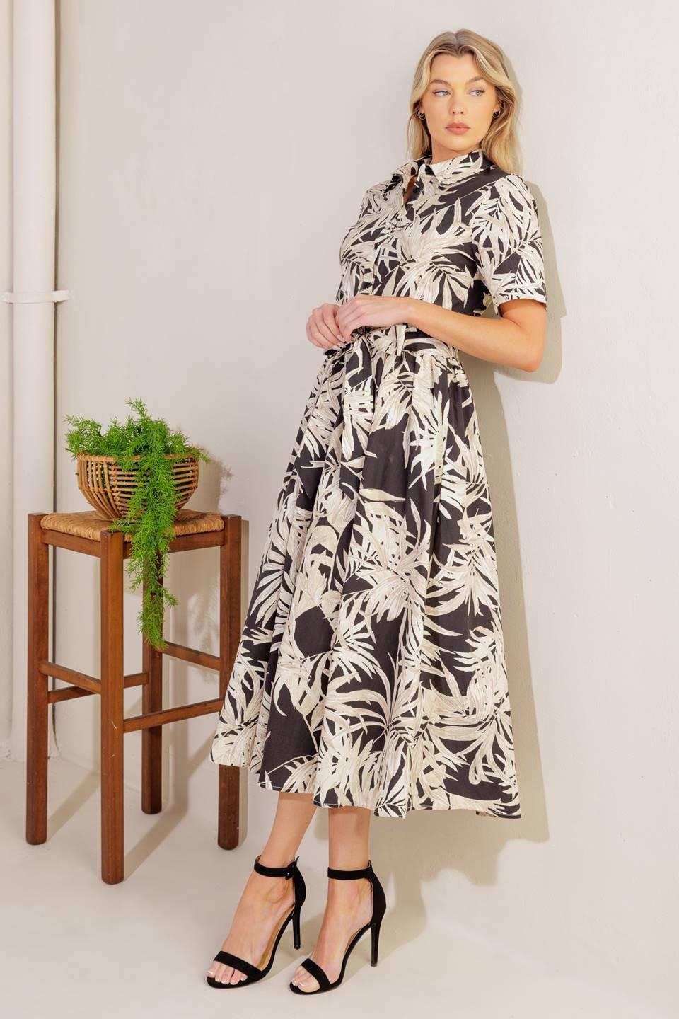 All You Do Woven Midi Dress in black off-white, view 5 — Soul Flow Apparel