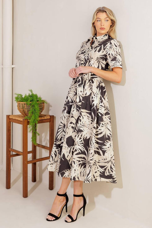 All You Do Woven Midi Dress in black off-white, view 5 — Soul Flow Apparel