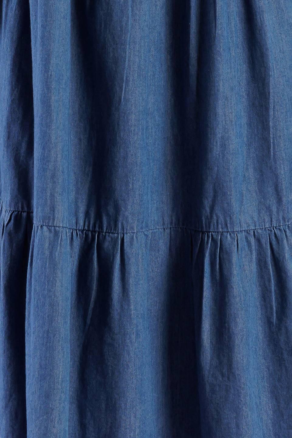 Match My Energy Woven Chambray Mini Dress in medium indigo, fabric swatch — Soul Flow Apparel