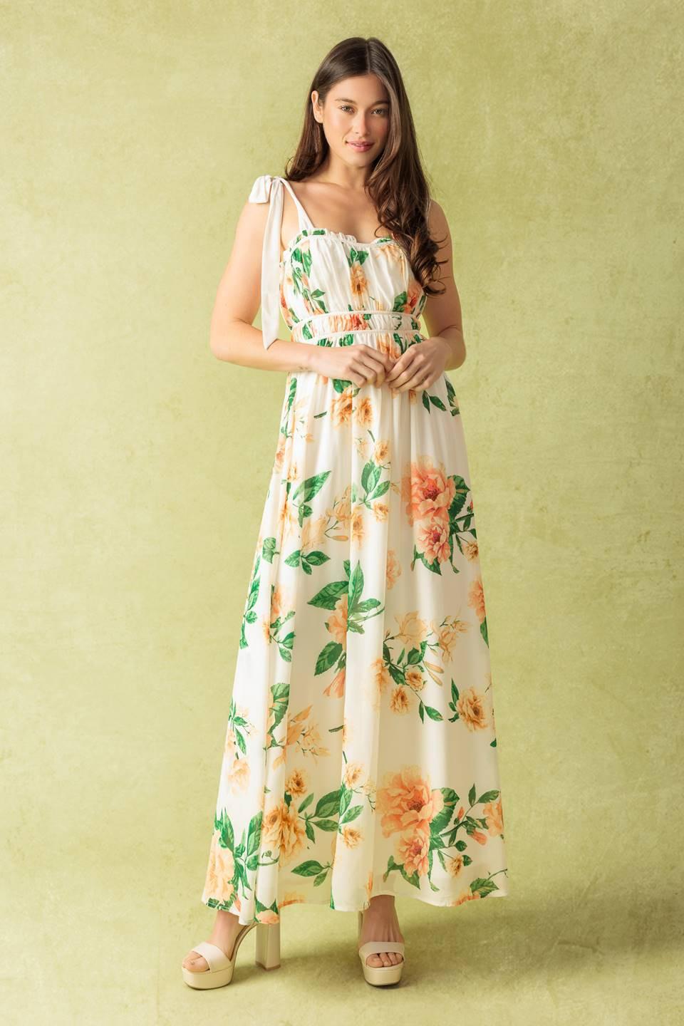 A Perfect Match Woven Maxi Dress in ivory peach, view 1 — Soul Flow Apparel