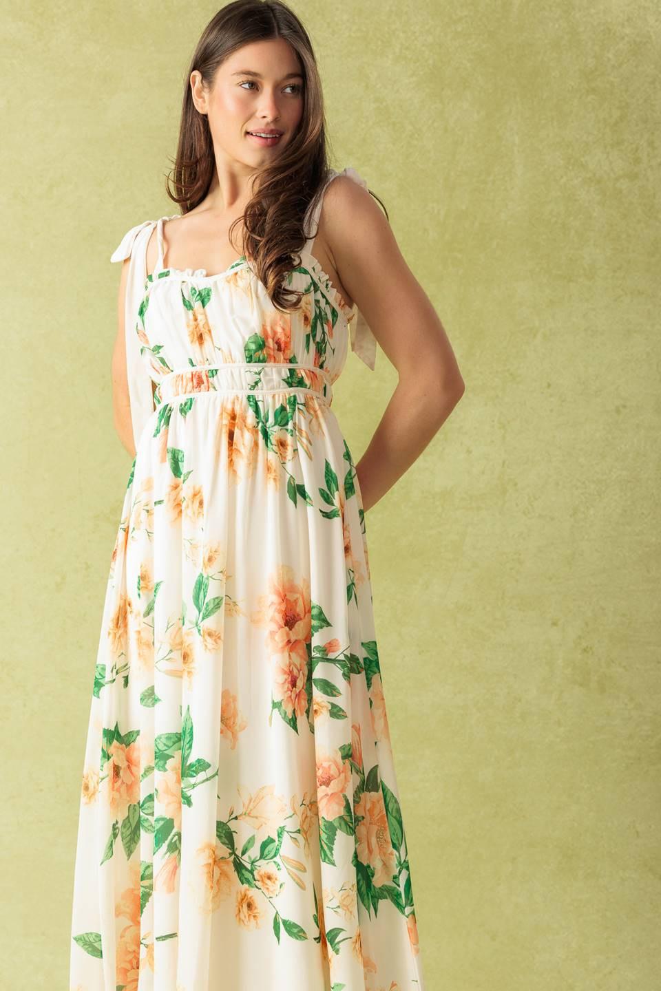 A Perfect Match Woven Maxi Dress in ivory peach, view 2 — Soul Flow Apparel
