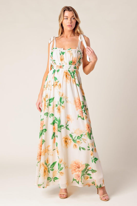 A Perfect Match Woven Maxi Dress in ivory peach, view 2 — Soul Flow Apparel