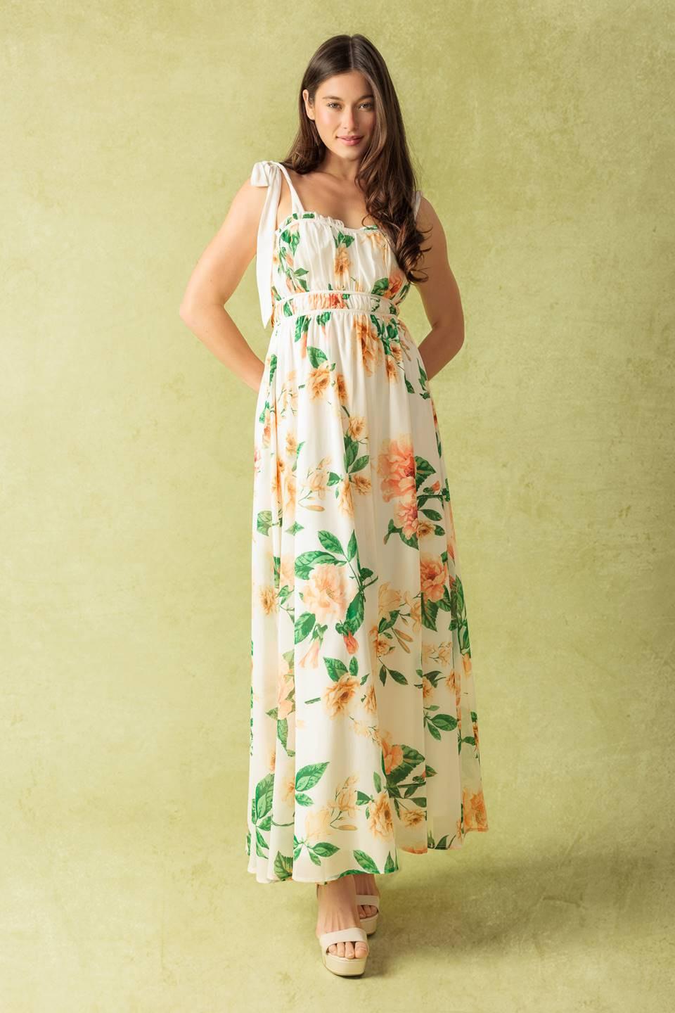A Perfect Match Woven Maxi Dress in ivory peach, view 3 — Soul Flow Apparel