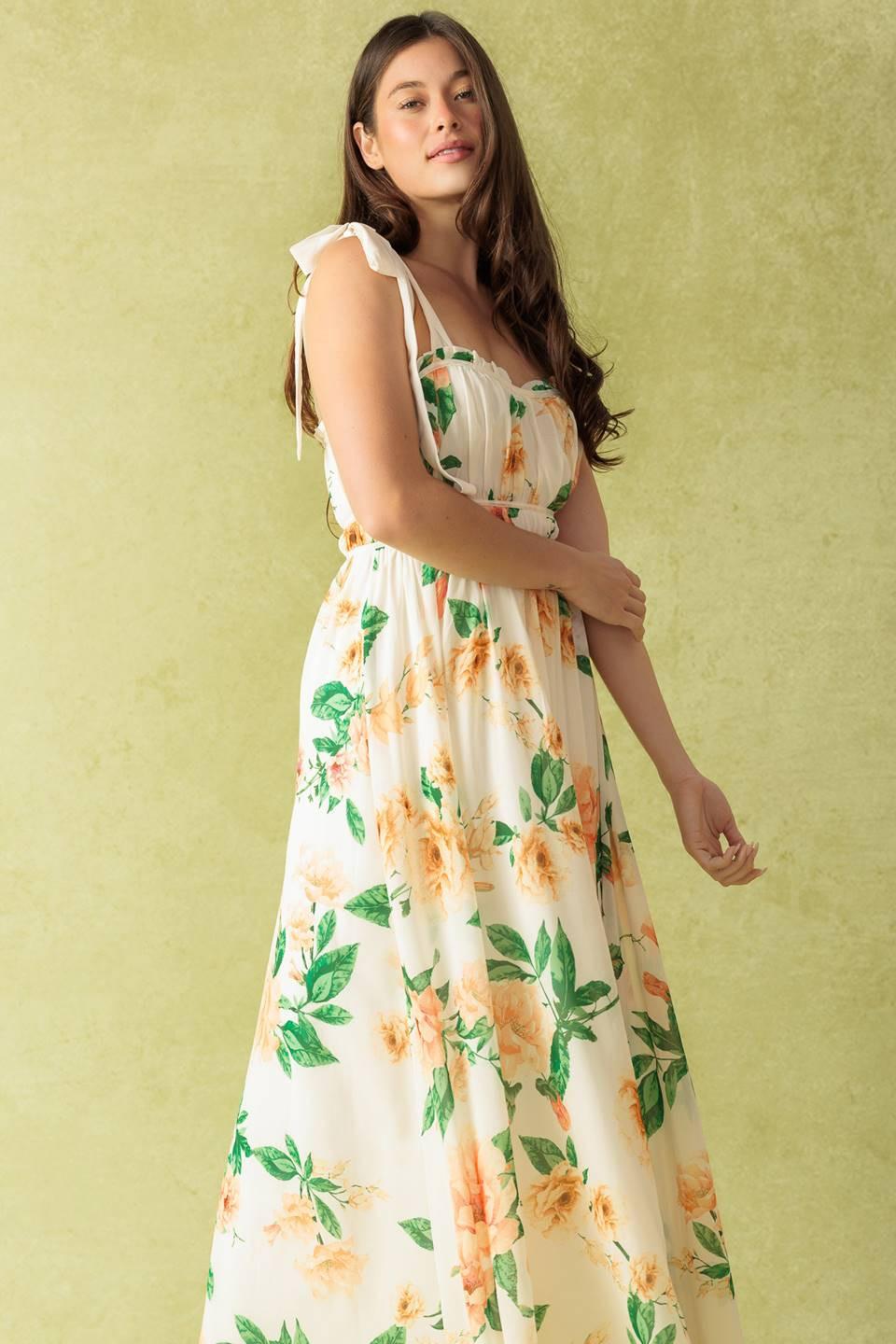 A Perfect Match Woven Maxi Dress in ivory peach, view 4 — Soul Flow Apparel