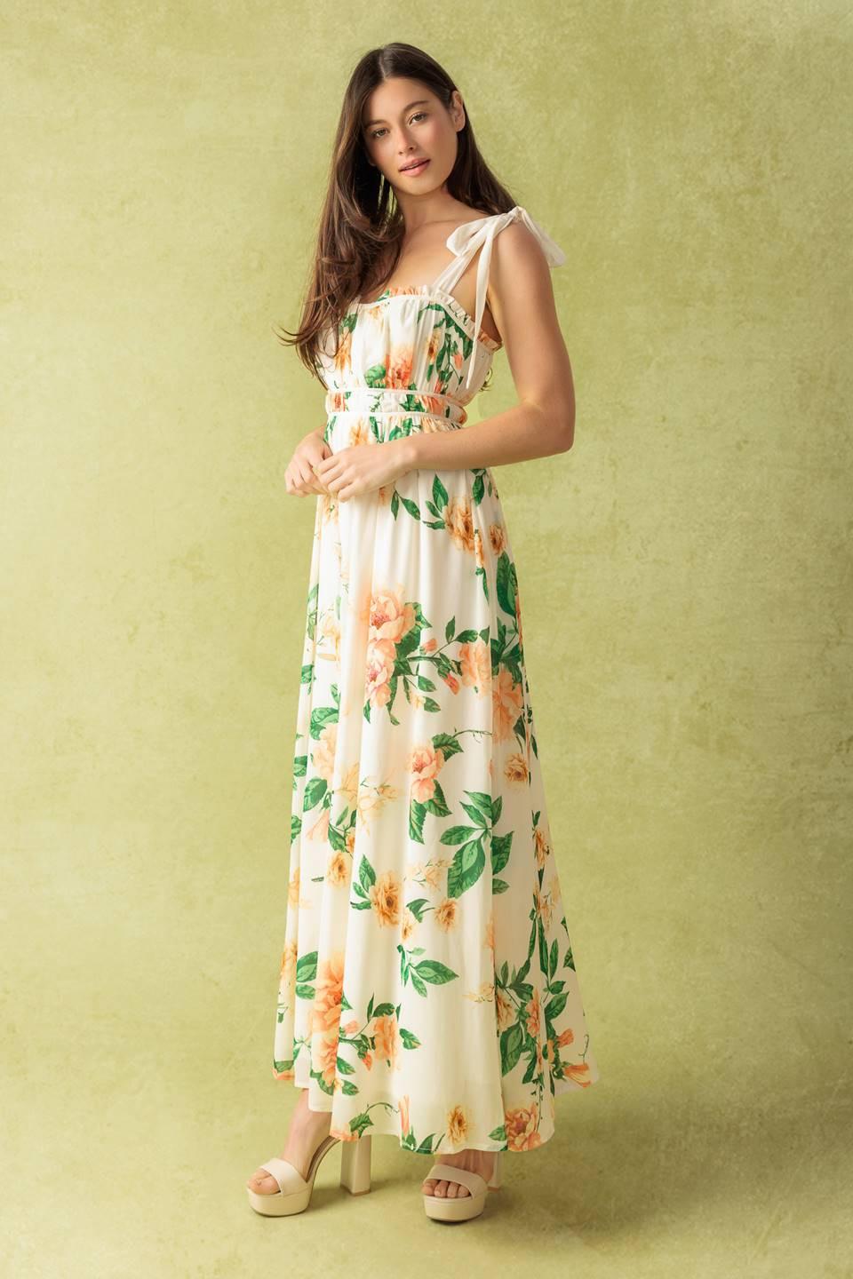 A Perfect Match Woven Maxi Dress in ivory peach, view 6 — Soul Flow Apparel