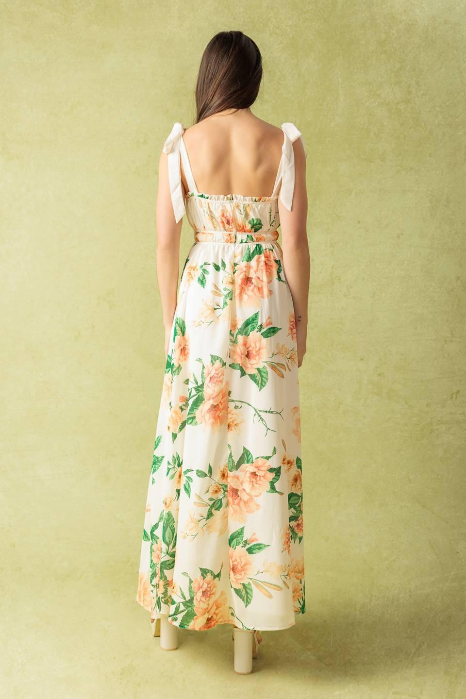 A Perfect Match Woven Maxi Dress in ivory peach, view 7 — Soul Flow Apparel