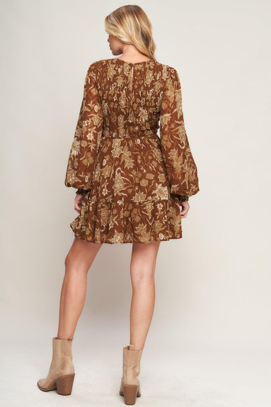 Sweet Reminiscence Woven Mini Dress in brown, view 5 — Soul Flow Apparel