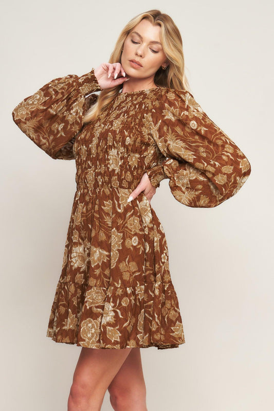 Sweet Reminiscence Woven Mini Dress in brown, view 6 — Soul Flow Apparel