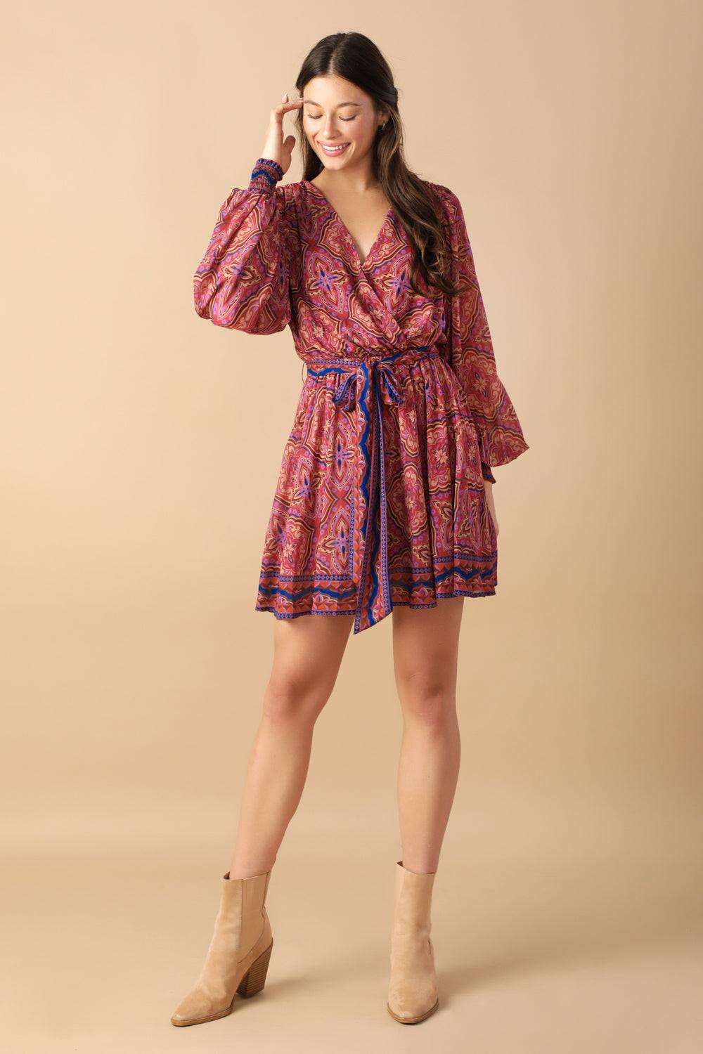 Be Better Woven Mini Dress in berry, view 5 — Soul Flow Apparel