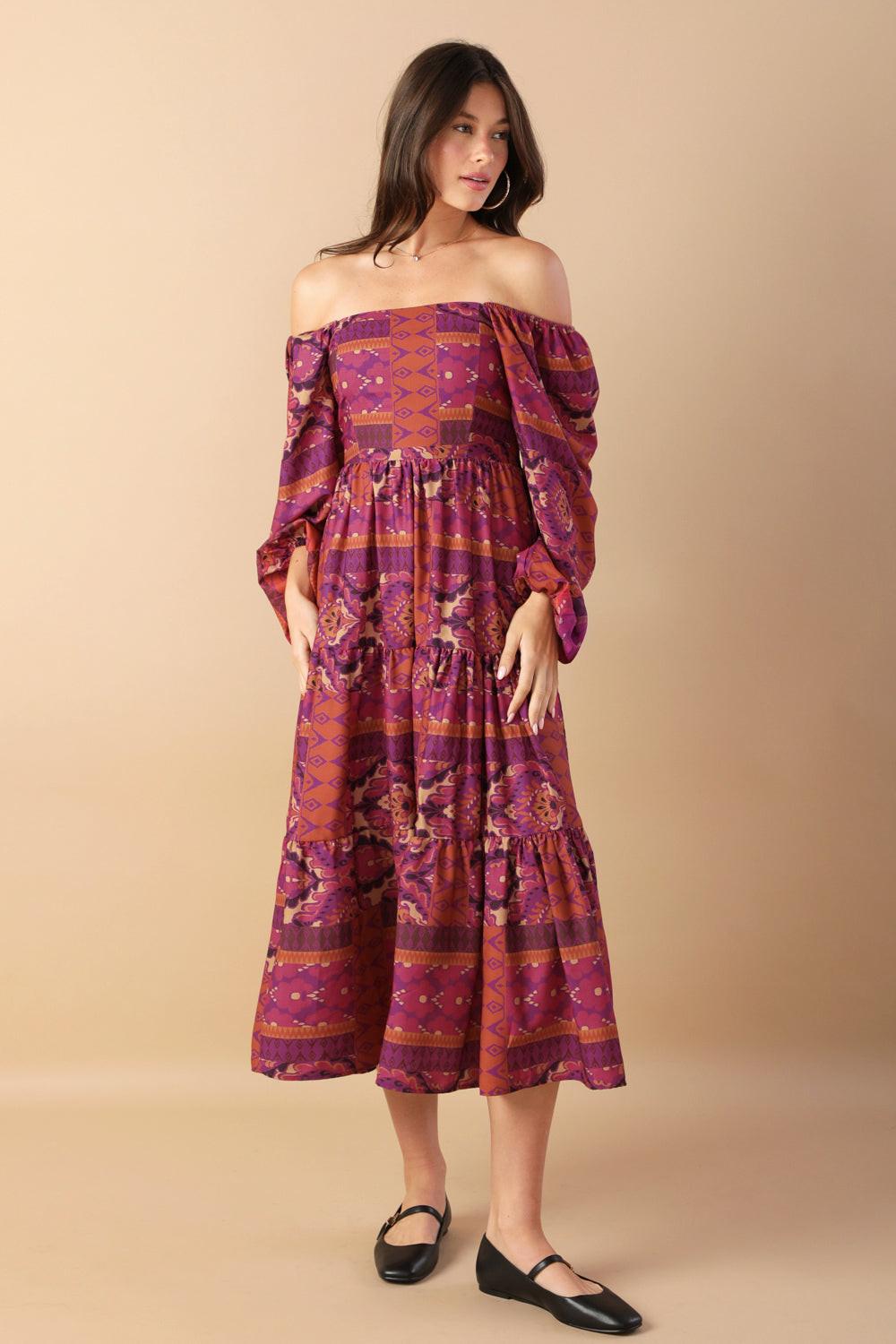 Mellow Moments Woven Midi Dress in magenta, view 1 — Soul Flow Apparel