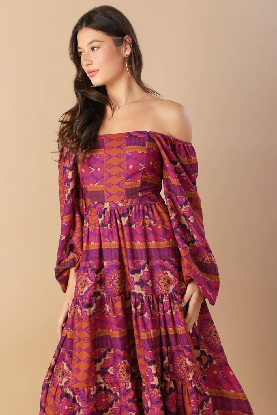 Mellow Moments Woven Midi Dress in magenta, view 4 — Soul Flow Apparel