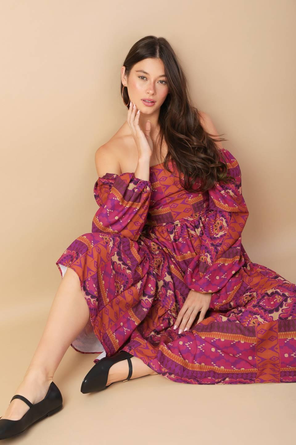 Mellow Moments Woven Midi Dress in magenta, view 7 — Soul Flow Apparel