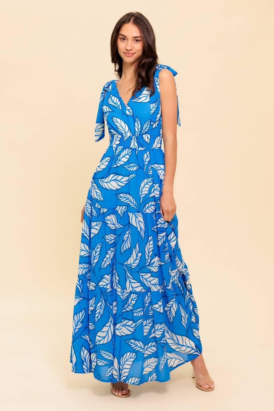 Making Promises Woven Maxi Dress in blue ivory, view 1 — Soul Flow Apparel