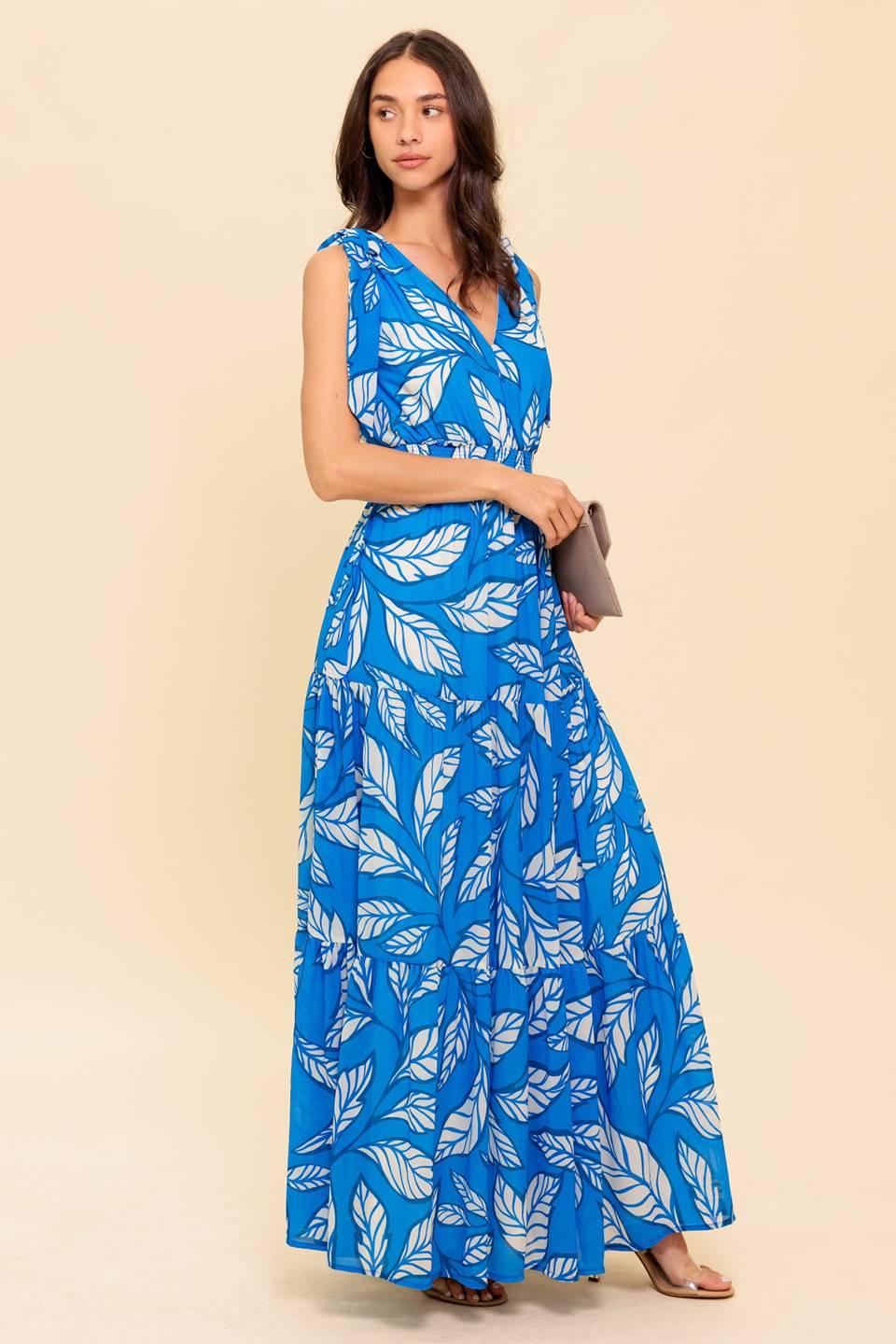 Making Promises Woven Maxi Dress in blue ivory, view 3 — Soul Flow Apparel