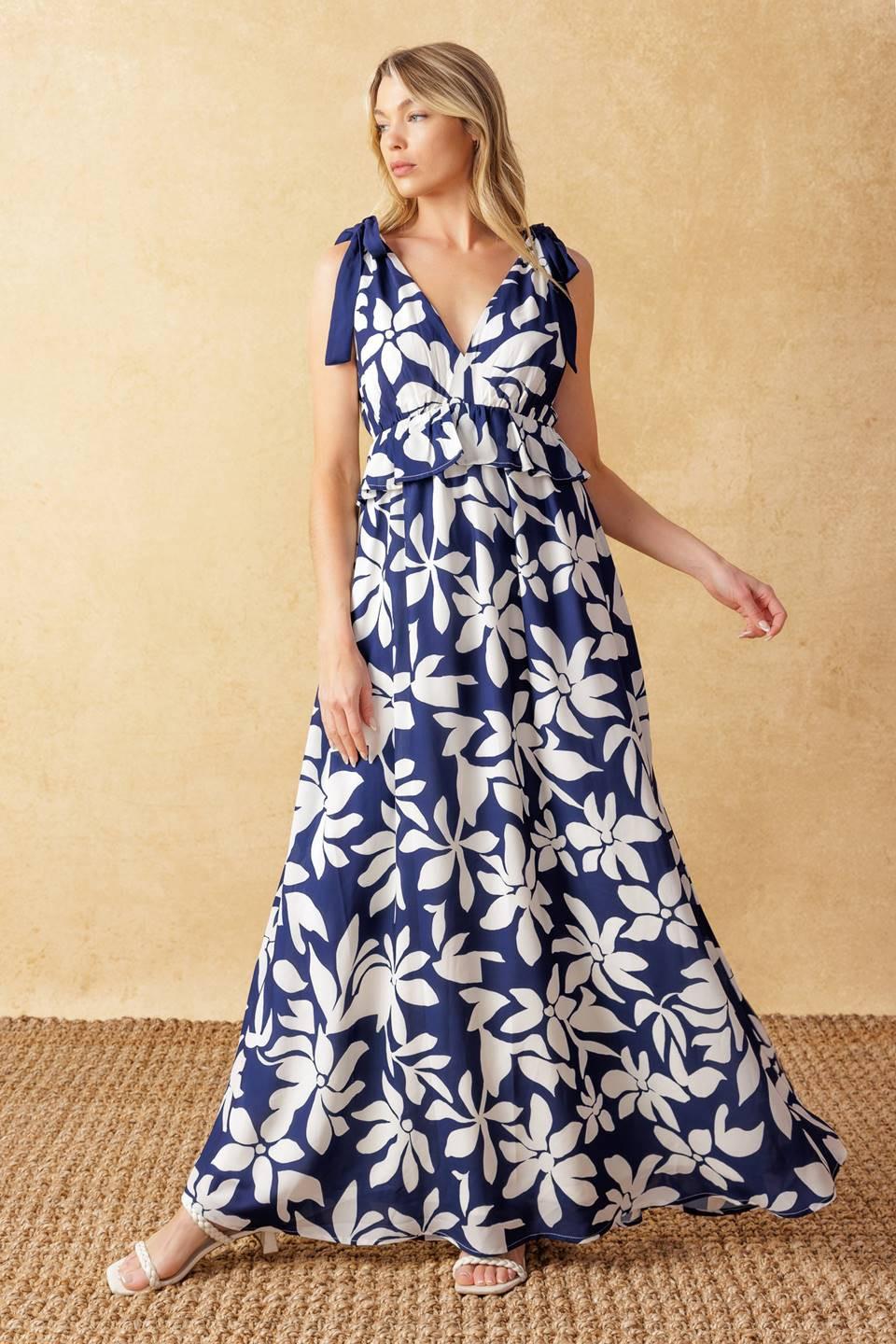 Twilight Venture Woven Maxi Dress in navy white, view 3 — Soul Flow Apparel