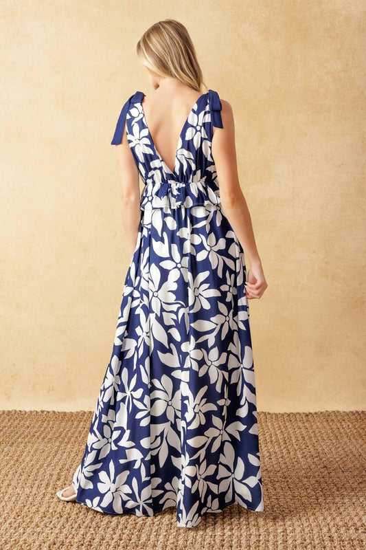 Twilight Venture Woven Maxi Dress in navy white, view 4 — Soul Flow Apparel
