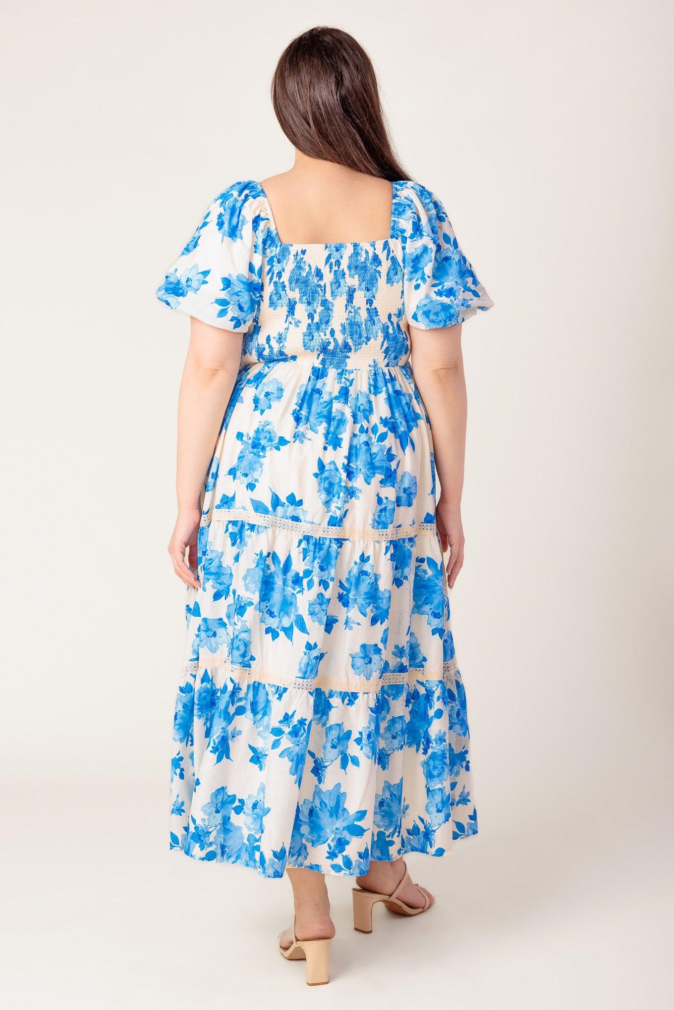 Blooming Day Woven Midi Dress in ivory blue, view 3 — Soul Flow Apparel