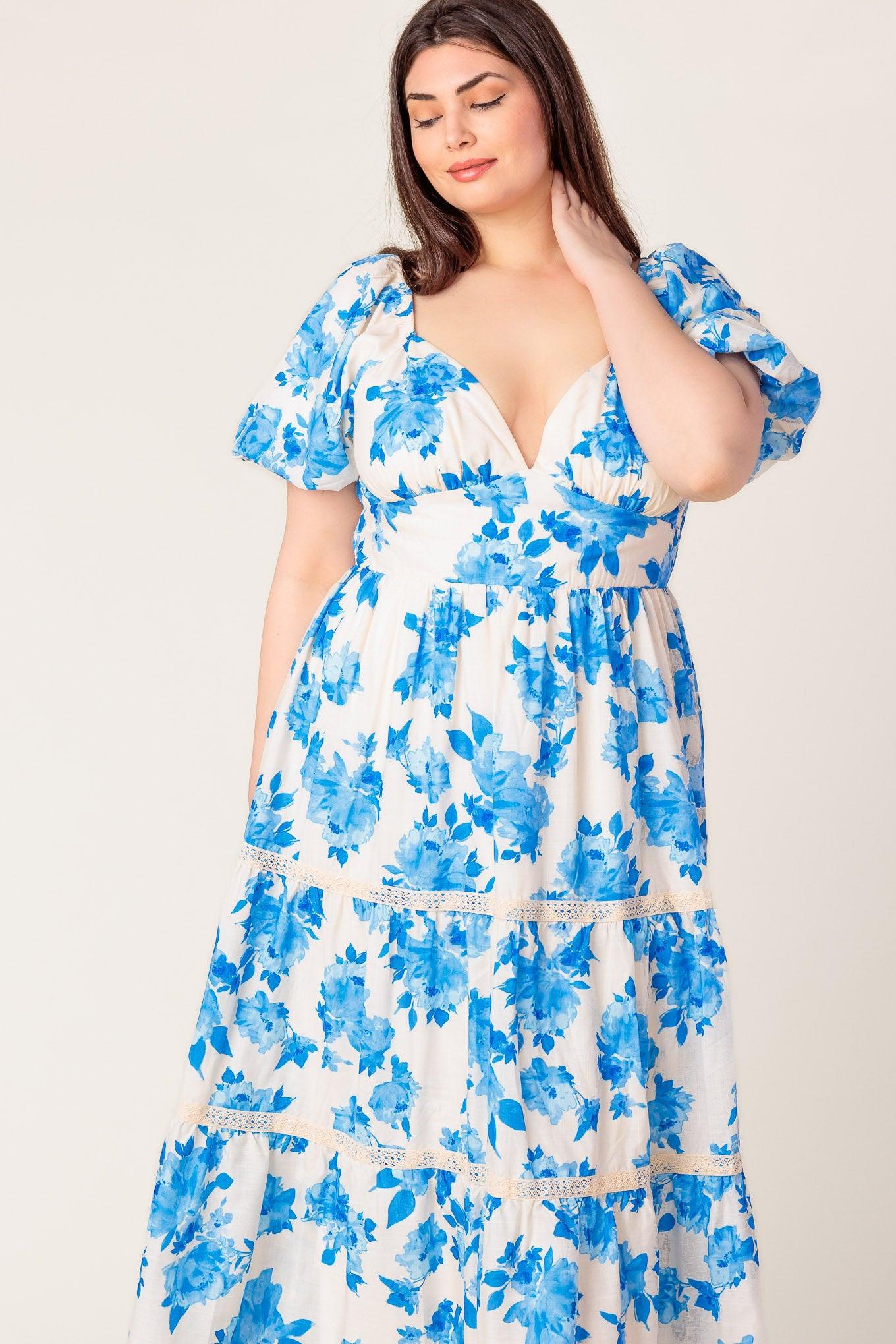 Blooming Day Woven Midi Dress in ivory blue, view 4 — Soul Flow Apparel