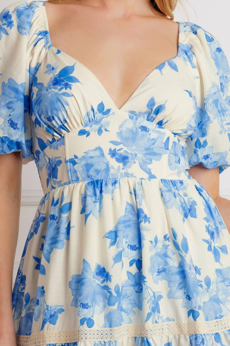 Blooming Day Woven Midi Dress in ivory blue, fabric swatch — Soul Flow Apparel