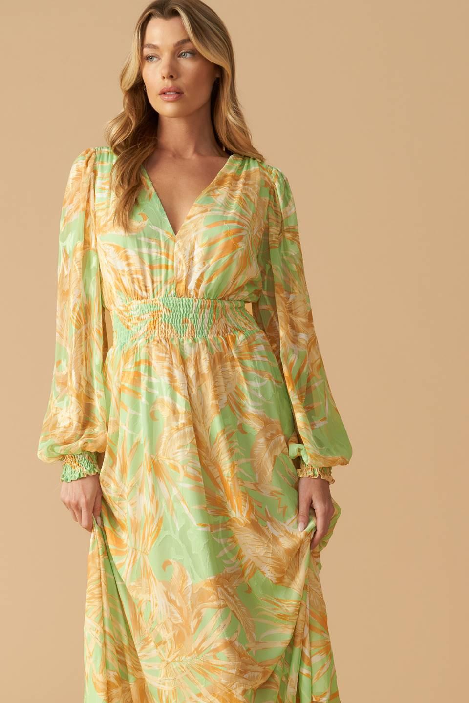 Sunset Sashay Woven Maxi Dress in sage, view 2 — Soul Flow Apparel