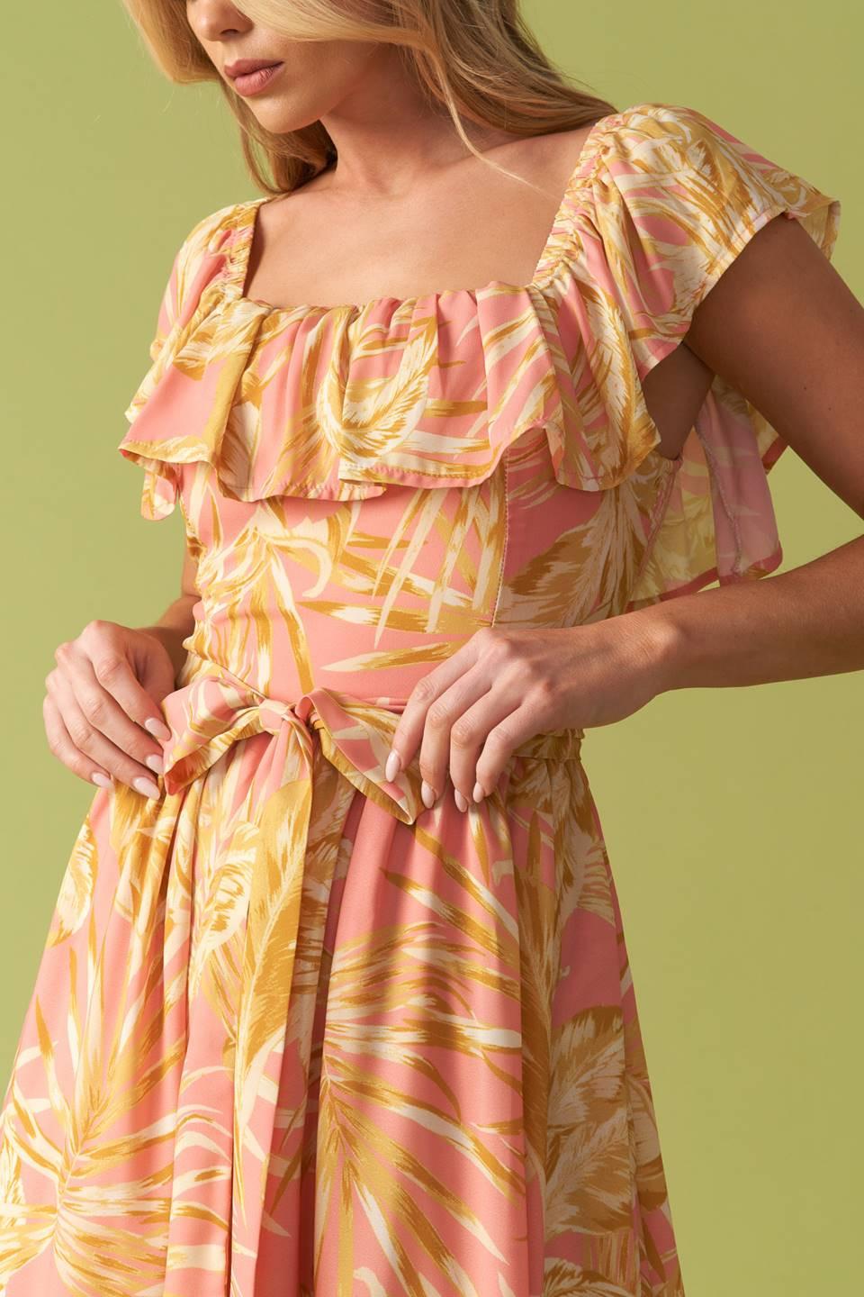 The Art of Balance Woven Midi Dress in pink yellow, view 9 — Soul Flow Apparel