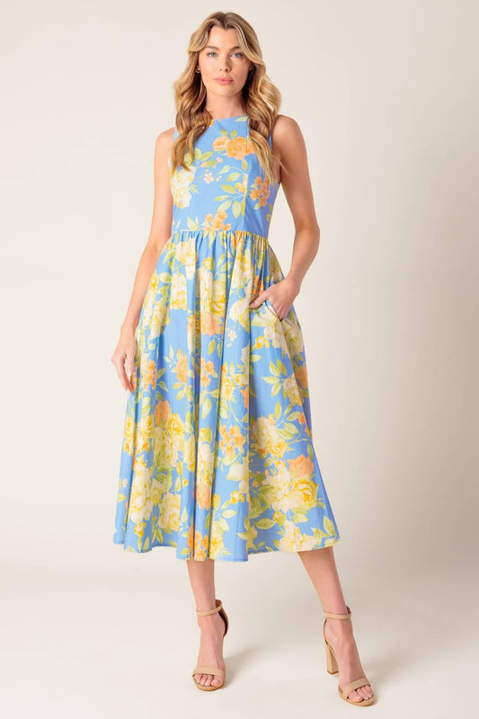 Like Magic Powder Blue Woven Midi Dress, view 1 — Soul Flow Apparel