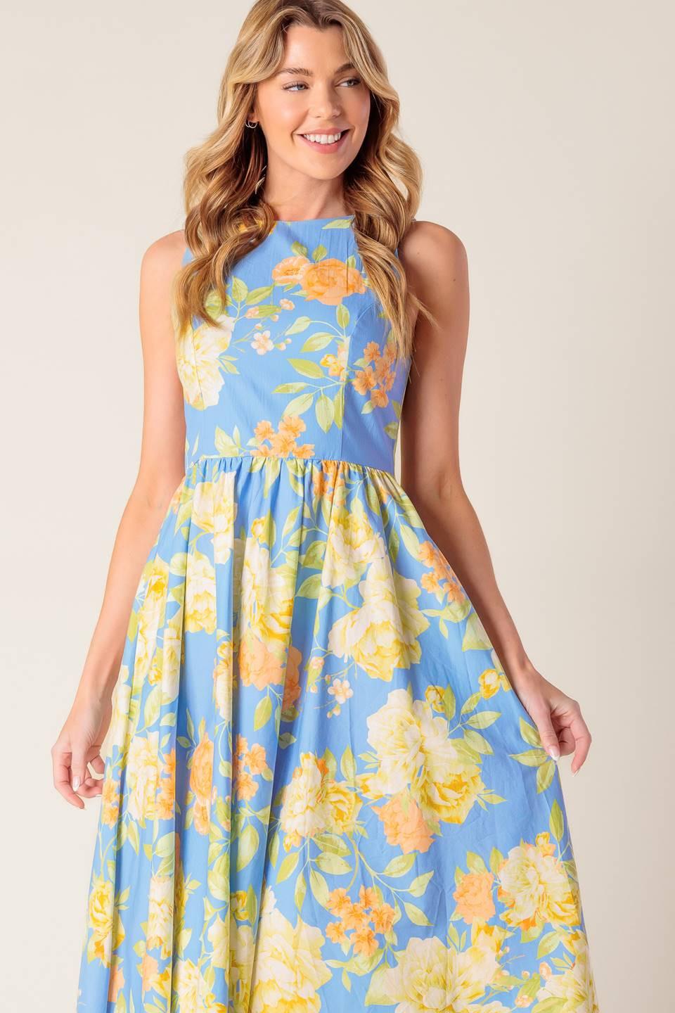 Like Magic Powder Blue Woven Midi Dress, view 2 — Soul Flow Apparel