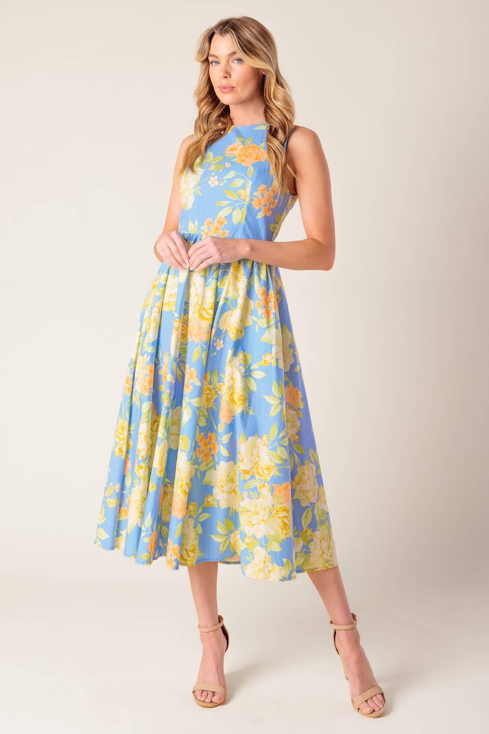 Like Magic Powder Blue Woven Midi Dress, view 3 — Soul Flow Apparel