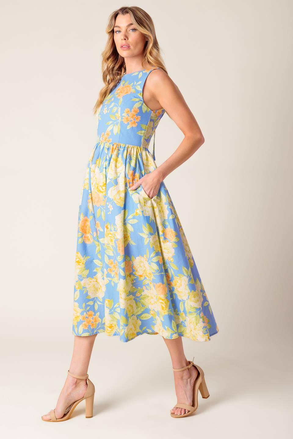 Like Magic Powder Blue Woven Midi Dress, view 4 — Soul Flow Apparel
