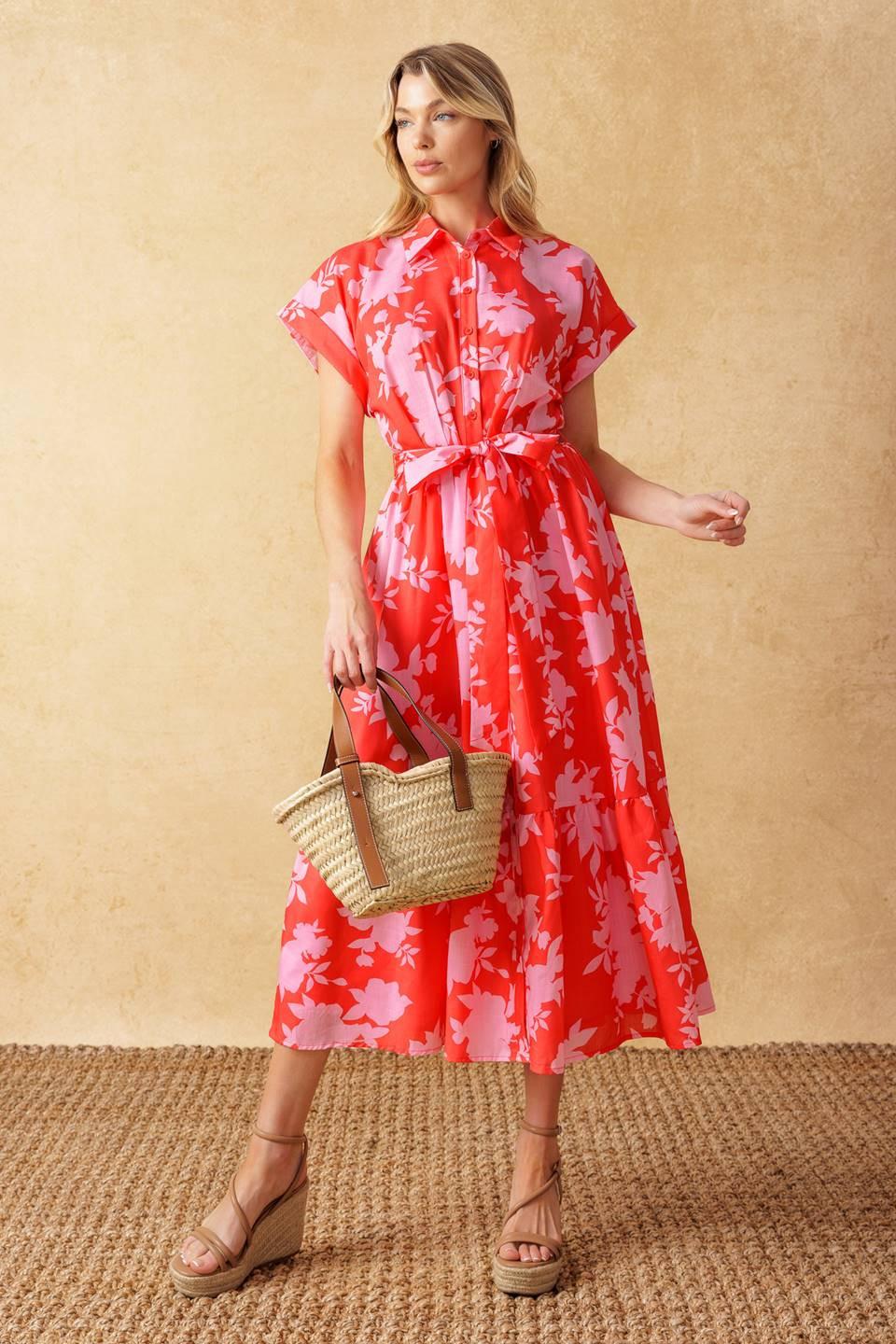 Make It Count Woven Midi Dress in red pink, view 1 — Soul Flow Apparel
