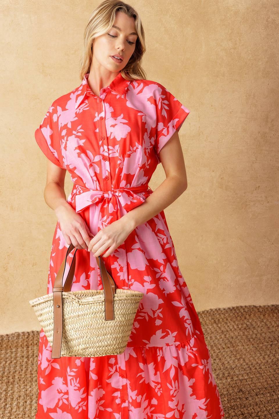 Make It Count Woven Midi Dress in red pink, view 2 — Soul Flow Apparel