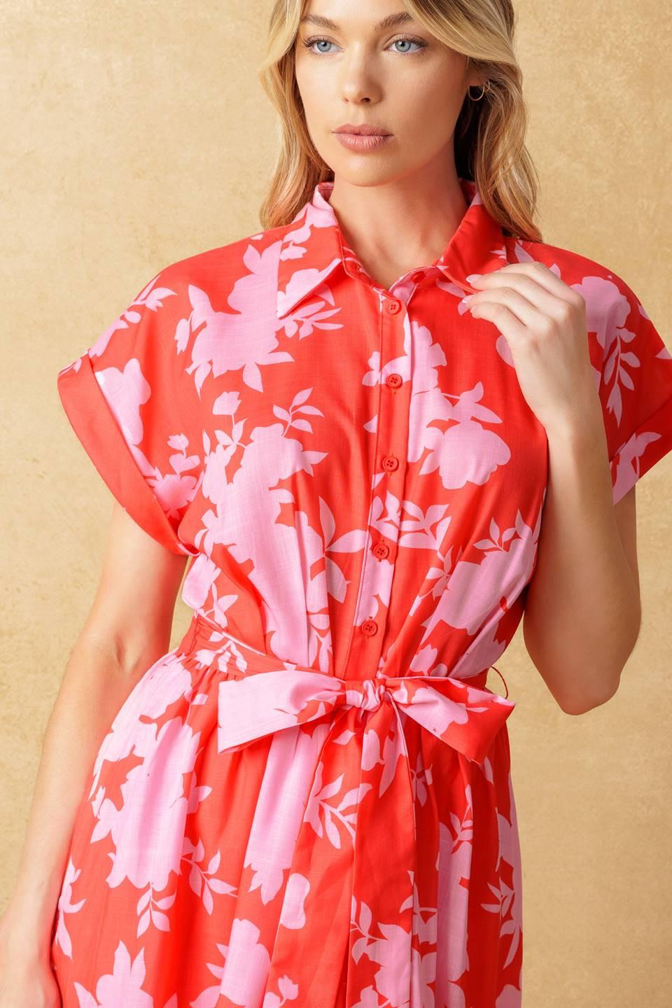 Make It Count Woven Midi Dress in red pink, view 4 — Soul Flow Apparel