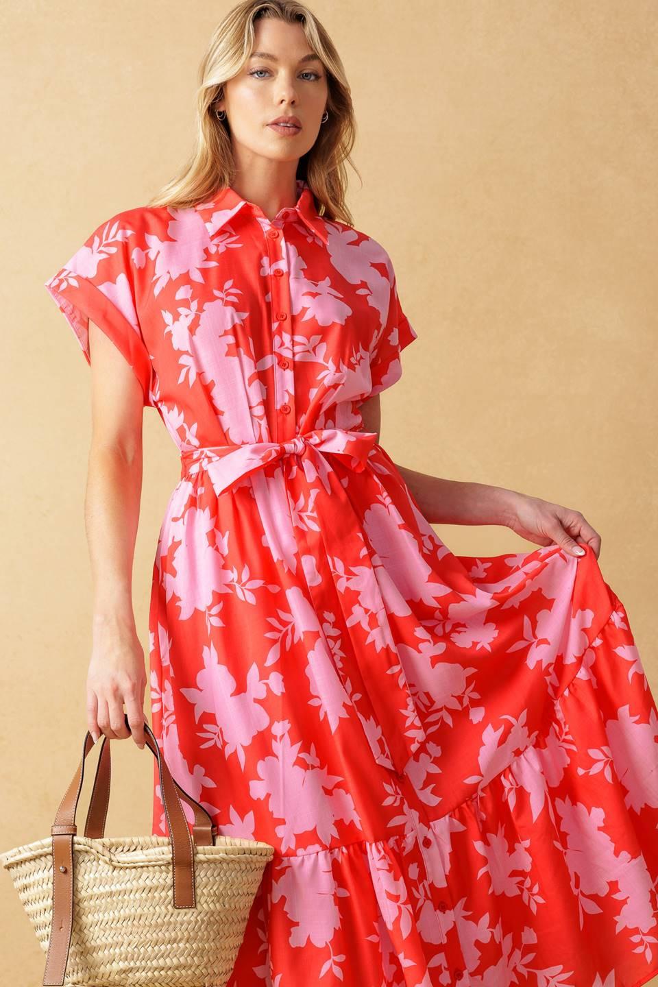 Make It Count Woven Midi Dress in red pink, view 5 — Soul Flow Apparel