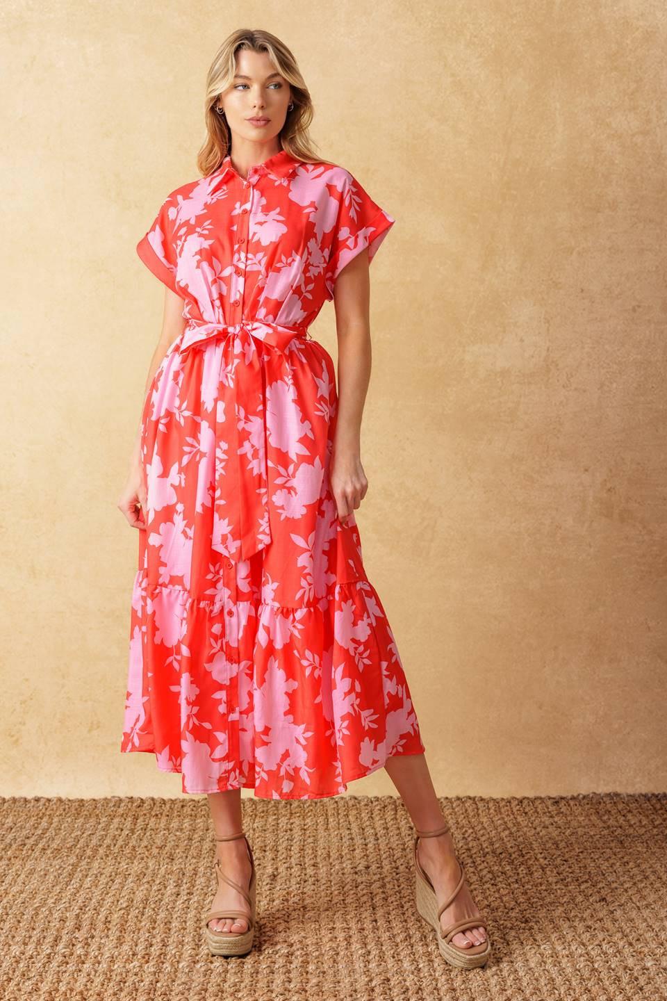 Make It Count Woven Midi Dress in red pink, view 6 — Soul Flow Apparel