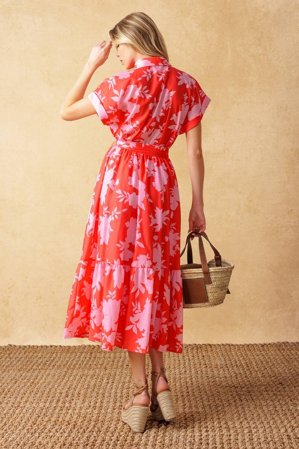 Make It Count Woven Midi Dress in red pink, view 7 — Soul Flow Apparel